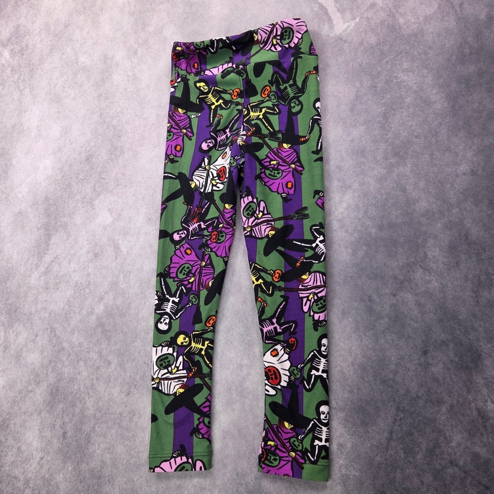 LuLaRoe Leggings Kids S M Halloween Witches Skeletons Purple Green Spooky Soft